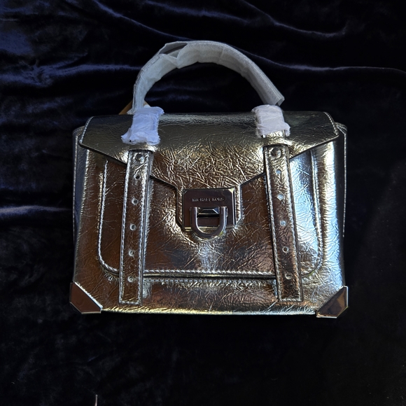 Michael Kors Handbags - Michael Kors Manhattan Metallic Silver Satchel Small Top Handle Crossbody NWT